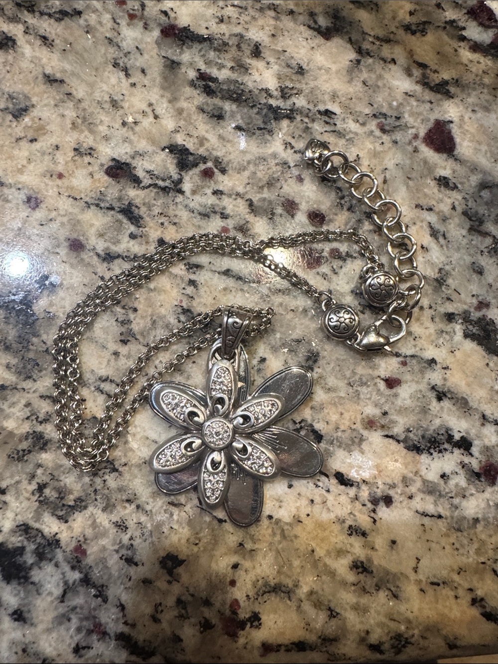 Brighton Silver Flower Pendant Necklace - Rhinestone Petals